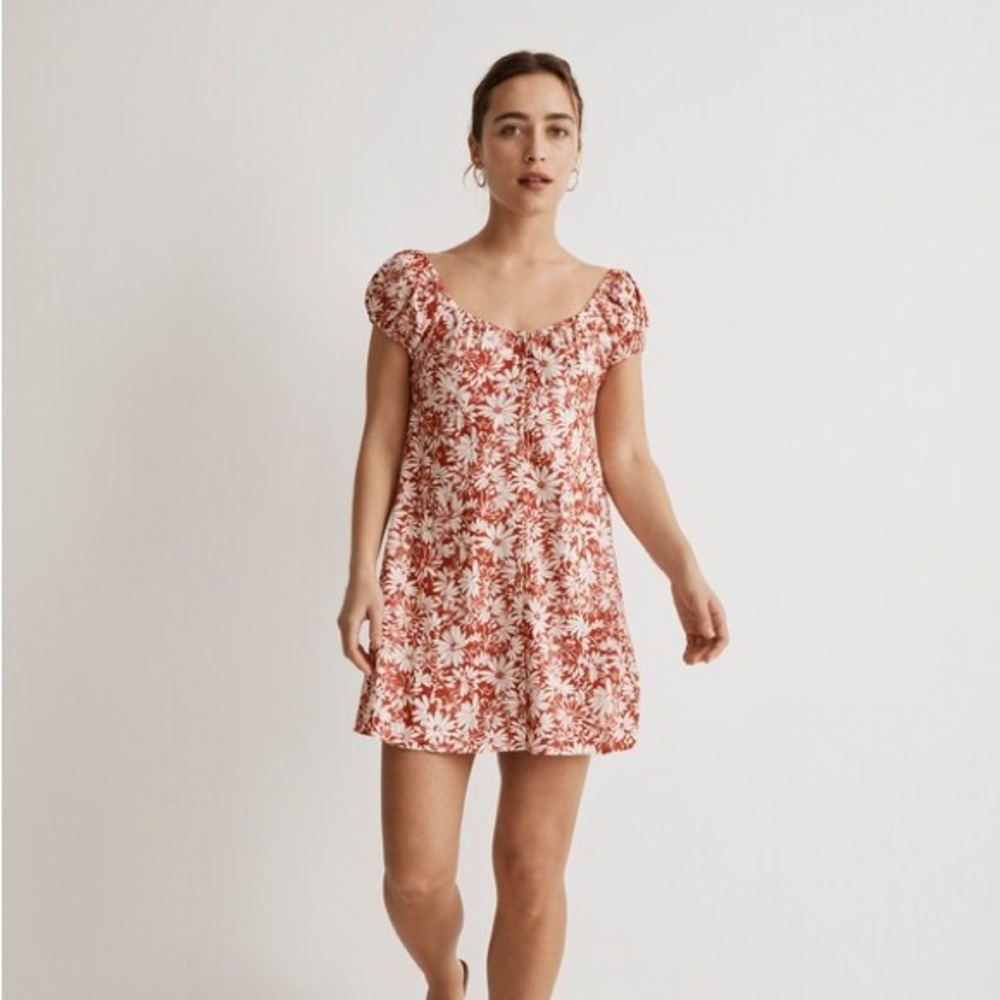 Madewell Margie Mini Dress Abstract Flora sundress roasted squash